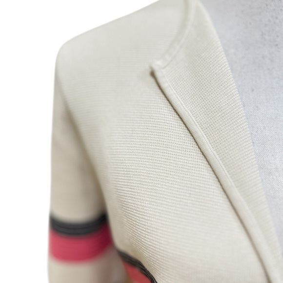 Talbots Cream Knit pink black stripe Sweater jacket hand pockets size large - Picture 6 of 11